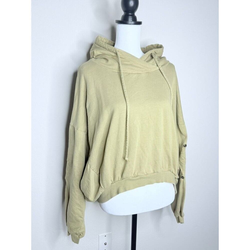 YOUNG FABULOUS BROKE Hoodie Pullover Cropped Womens M/L Green Snap Sleeve - Picture 4 of 7